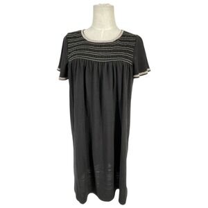 MAX STUDIO Black Smocked Neck Short Sleeve Dress XS Boho Babydoll Retro Flowy